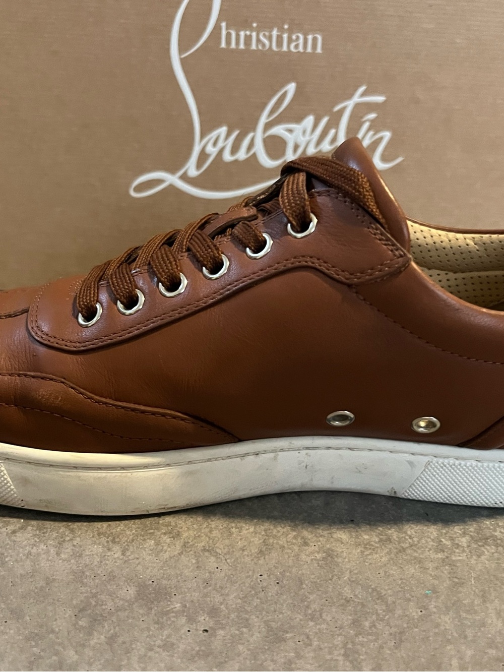 Christian Louboutin Men’s Brown Leather Low-Top Sneakers with White Sole - Picture 5 of 12